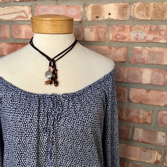 Old Navy Tops - Old Navy women’s peasant blue & white blouse